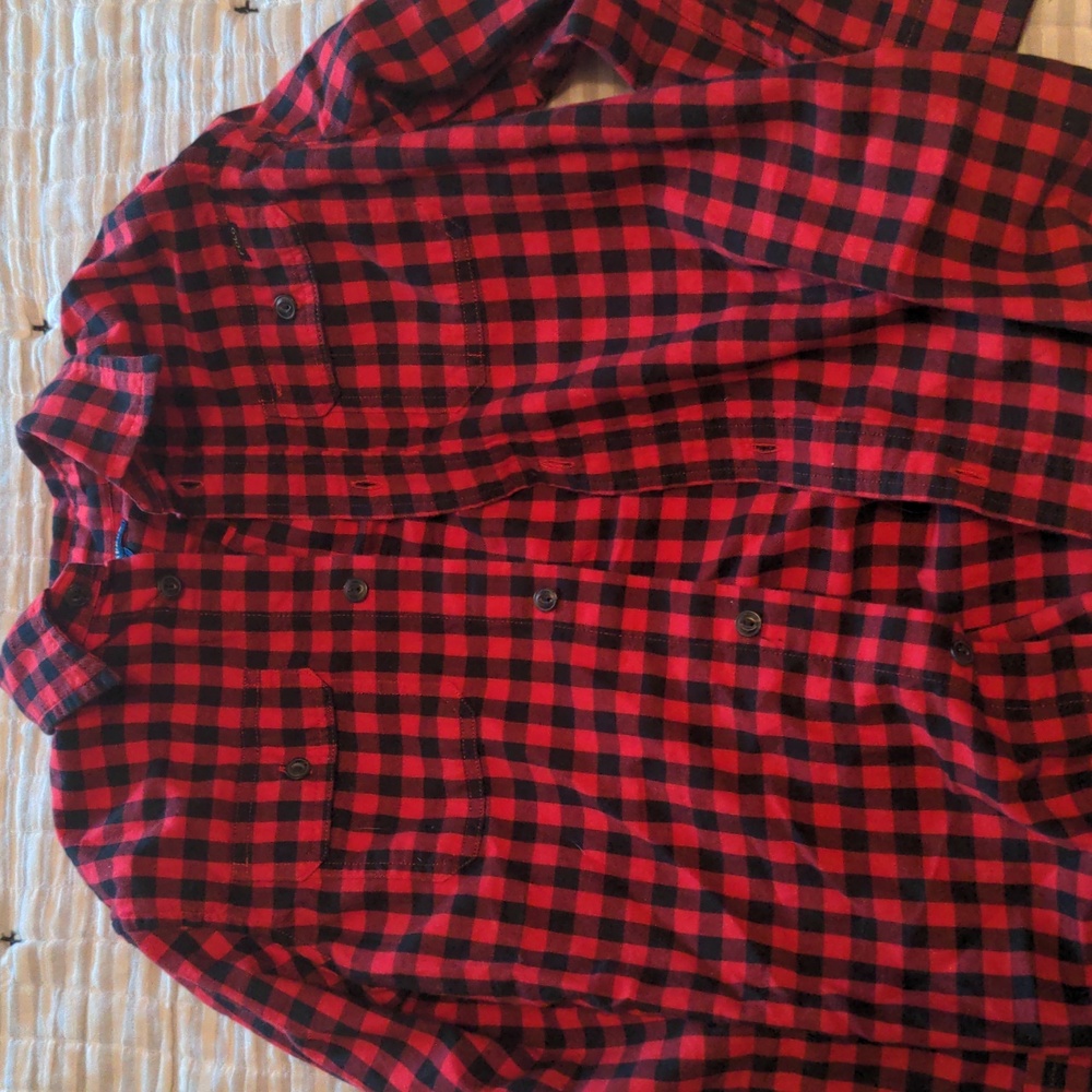 Black and red button up